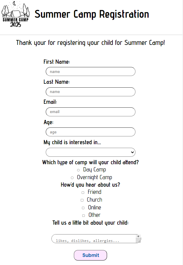 project 4-camp registration form